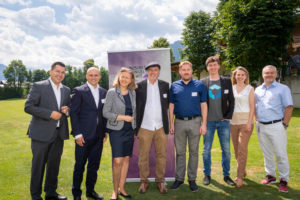 Marcus Hofer (Standortagentur Tirol), Bernhard Sagmeister (Austria Wirtschaftsservice), LRin Patrizia Zoller-Frischauf (Tiroler Landesregierung), Hugo Pristauz (Bluenetics), Rainer Reiter (Bluenetics), Florian Wimmer (Blockpit), Sabine Konrad (Brandl & Talos Rechtsanwälte), Markus Ertler (AngelMe Ventures). Standortagentur Tirol