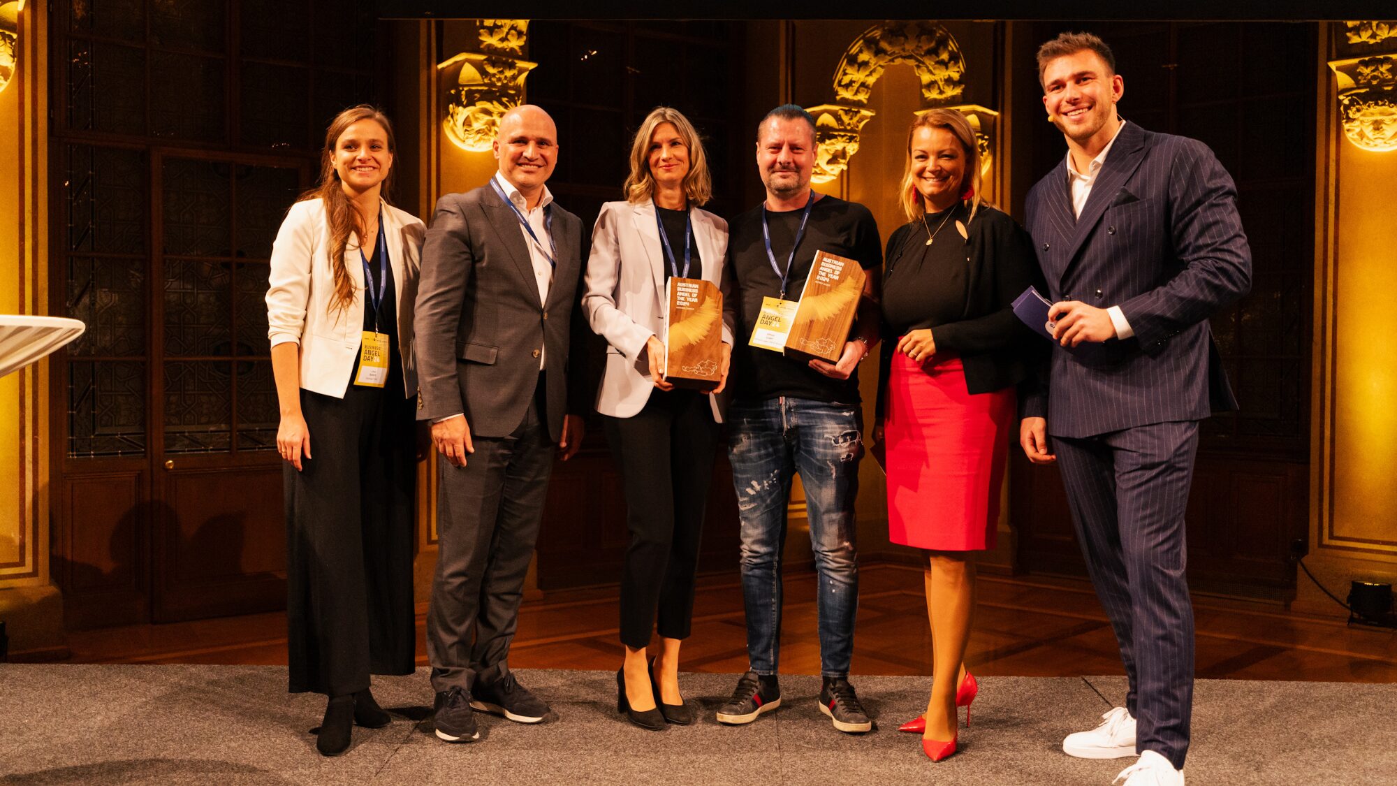 v.l.n.r. Lisa Spöck (AplusB), Bernhard Sagmeister (aws), Kathrin Zenker (Business Angel), Alfred Luger (Business Angel) Christiane Holzinger (G Capital) und Jakob Seybold (aws) © Fabian Klima