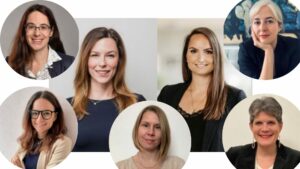 Die Vorstandsmitglieder von Women in AI (von oben links nach unten rechts): Isabella Hinterleitner, Sanja Sandic, Alexandra Ciarnau (Präsidentin), Julia Eisner (Vizepräsidentin), Jacqueline Berger, Eugenia Stamboliev und Natalie Ségur-Cabanac. © Women in AI